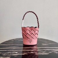 Stylish Prada Original Leather Woven Pattern Bucket Bag 1BG049 pink