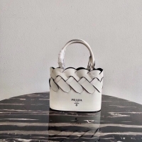 Luxury Prada Leather Tress Tote 1BG318 white