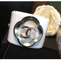 Famous Brand Chanel Resin Camellia Bloom Cuff Bracelet CC1632 White 2019