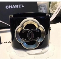 Best Quality Chanel Resin Camellia Bloom Cuff Bracelet CC1633 Black 2019