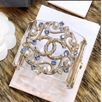 Best Price Chanel Resin CC Bloom Crystal Cuff Bracelet CC1634 Blue 2019