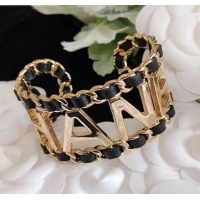 Most Popular Chanel Chain Leather Cuff Bracelet AB3282 Black/Gold 2020