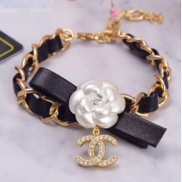 New Cheap Chanel Chain Short Bracelet with Bow and Camellia AB4467 Black/Gold/White 2020