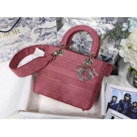 Top Quality DIOR MEDIUM LADY D-LITE BAG Mallow Rose Cannage Embroidery M0565OREY