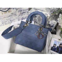 Shop Duplicate DIOR MEDIUM LADY D-LITE BAG Dark Denim Blue Cannage Embroidery M0565OREY