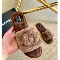 Cheap Price Chanel Wool Flat Sandals C80601 Brown 2020