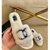 Top Quality Chanel Wool Flat Sandals CC0602 White/Black 2020