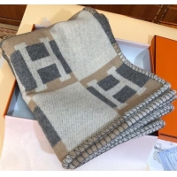 Top Design Hermes Wool Cashmere H Checker Blanket 180x135cm 81630 Grey