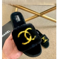 Super Quality Chanel Wool Flat Sandals CC0602 Blue/Gold 2020