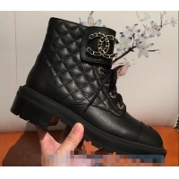 Low Cost Chanel Quilted Lambskin Chain CC Lace-ups Short Boots G36424 Black 2020