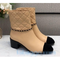 Pretty Style Chanel Quilted Lambskin Chain CC Short Boots G35091 Beige 2020