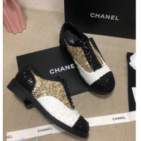 Good Product Chanel Sequins and Patent Calfskin Lace-ups Shoes G36208 Gold/White/Black 02 2020