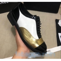 Good Product Chanel Calfskin Lace-ups Shoes G36208 Gold/White/Black 03 2020