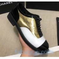 Best Grade Chanel Calfskin Lace-ups Shoes G36208 Gold/White/Black 04 2020