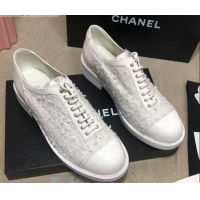 Market Sells Chanel Tweed Lace-ups Shoes G36208 White 2020