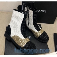 Discount Chanel Sequins and Patent Calfskin Ankle Boots G36209 Gold/White/Black 01 2020