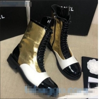 Sophisticated Chanel Calfskin Ankle Boots G36209 Gold/White/Black 03 2020