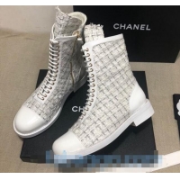 Top Design Chanel Checked Tweed Ankle Boots G36209 Gray 2020