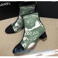 Good Quality Chanel Coco Printed Calfskin Ankle Boots G35552 Bright Green 2020