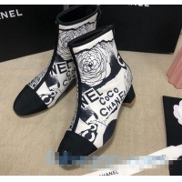 Good Product Chanel Coco Printed Calfskin Ankle Boots G35552 White 2020