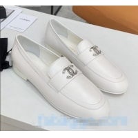 New Style Chanel Lambskin Crystal CC Loafers G36343 White 2020