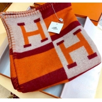 Good Product Hermes Wool Cashmere H Checker Blanket 180x135cm 81630 Orange