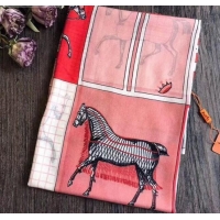 1:1 aaaaa Hermes Cashmere Horses Check Scarf 100x200cm 82838 Pink