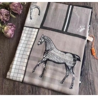 Pretty Style Hermes Cashmere Horses Check Scarf 100x200cm 82838 Grey