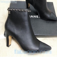 Famous Brand Chanel Lambskin Chain High-Heel Ankle Boots C80830 Black 2020