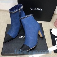 Top Quality Chanel Denim Chain High-Heel Ankle Boots C80831 Blue 2020 