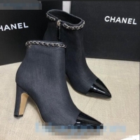 Popular Chanel Denim Chain High-Heel Ankle Boots C80831 Black 2020