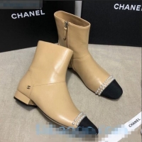 Best Design Chanel Lambskin Pearl Charm Ankle Boots C80833 Beige 2020