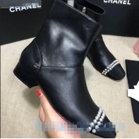 New Design Chanel Lambskin Pearl Charm Ankle Boots C80834 Black 2020