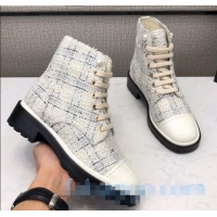 Famous Brand Chanel Tweed Pearl Short Boots G35154 White 2020