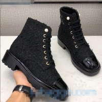 Low Cost Chanel Tweed Pearl Short Boots G35154 Black 2020