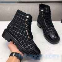 Shop Duplicate Chanel Check Tweed Pearl Short Boots G35154 2020