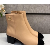 Buy Cheap Chanel Calfskin Medium Heel Ankle Boots G36307 Beige 2020