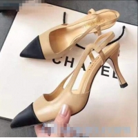 Shop Cheap Chanel Lambskin Medium Heel Slingback Pumps C81802 Beige 2020