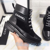 Grade Design Chanel Calfskin and Suede Lace-up Short Boots C82733 Black 2020