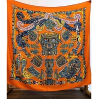 Classic Hermes Silk and Cashmere Square Scarf 140x140cm H2080809 Orange 2020