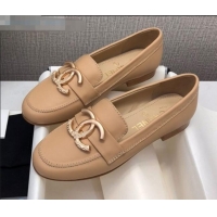 Affordable Price Chanel Lambskin Metal CC Flat Loafers C2831 Beige 2020