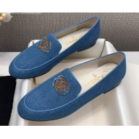 Discount Chanel Denim CC Patch Flat Loafers C2832 Light Blue 2020