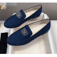 New Design Chanel Denim CC Patch Flat Loafers C2832 Dark Blue 2020