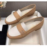 Hot Sell Chanel Lambskin Pearl CC Flat Loafers C2833 Beige/White 2020