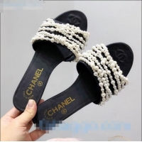 Spot Bulk Chanel Lambskin Pearl Bead Charm Slide Sandals C2916 Black 2020