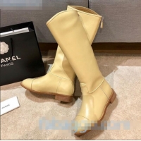 Discount Classic Chanel Calfskin Heel 25 High Boots G36307 Beige 2020