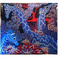 Feminine Hermes Silk and Cashmere Giraffe Square Scarf 140x140cm H2080818 Blue/White 2020