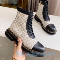 New Stylish Chanel Check Tweed Chain Side Ankle Boots C3123 White 2020