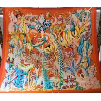 Perfect Hermes Silk and Cashmere Square Scarf 140x140cm H2081019 Orange 2020