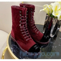 Hot Sell Chanel Corduroy Lace-up Medium-High Boots G34953 Red 2020